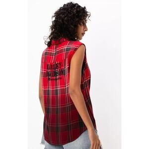 Harley Davidson Womens Red‎ Plaid Sleeveless Button Up Shirt Size XS